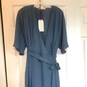 Dusty blue chiffon kimono wrap dress XL
